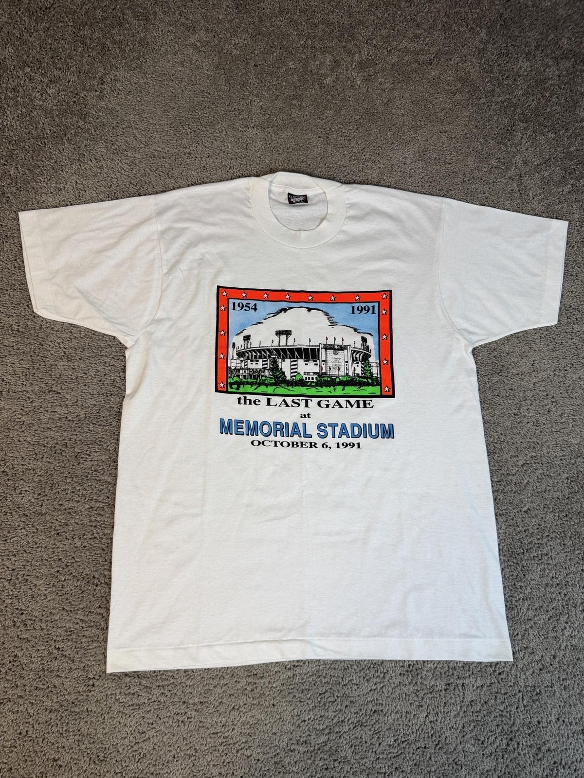 Vintage Memorial Stadium Shirt Mens Xl White 1991 Final Game Baltimore Orioles
